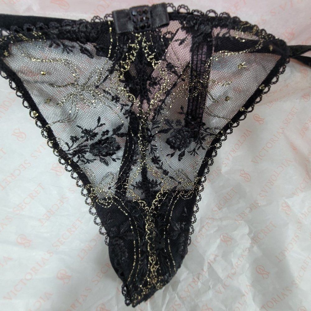 1440 VS VERY SEXY Black-Gold Mesh  String Thong MEDIUM NWT
